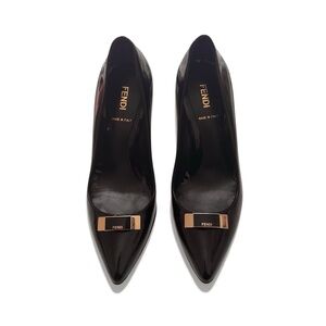 Fendi W. Decollete Patent Leather Logo Pumps